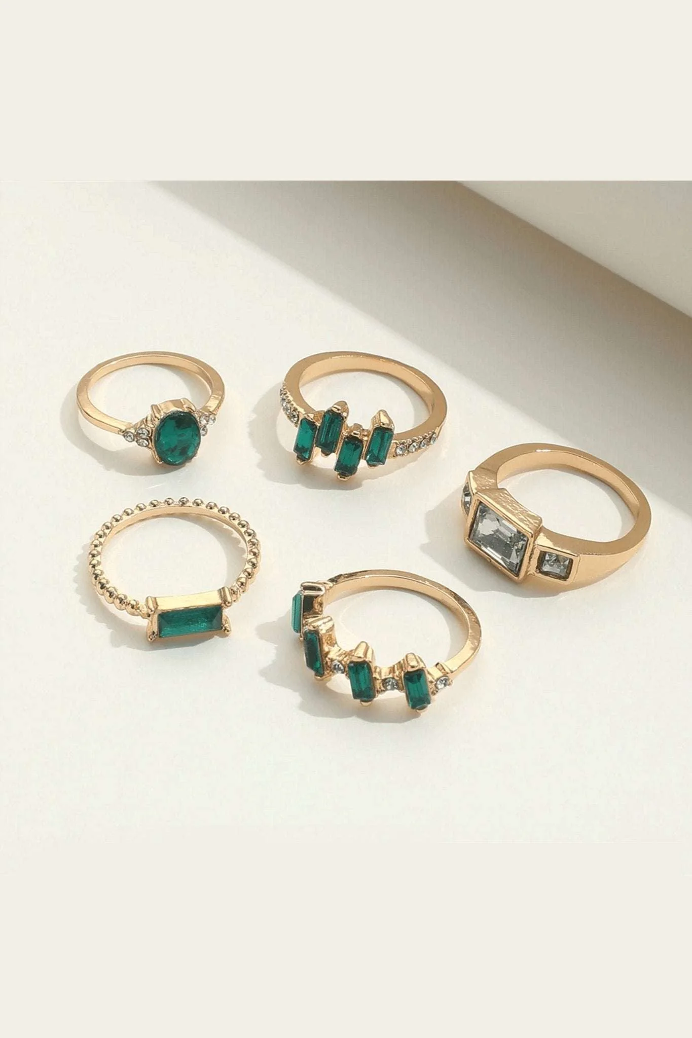 Emerald and Gold Great Gatsby Vintage Rings (Set of 5) - Image 3