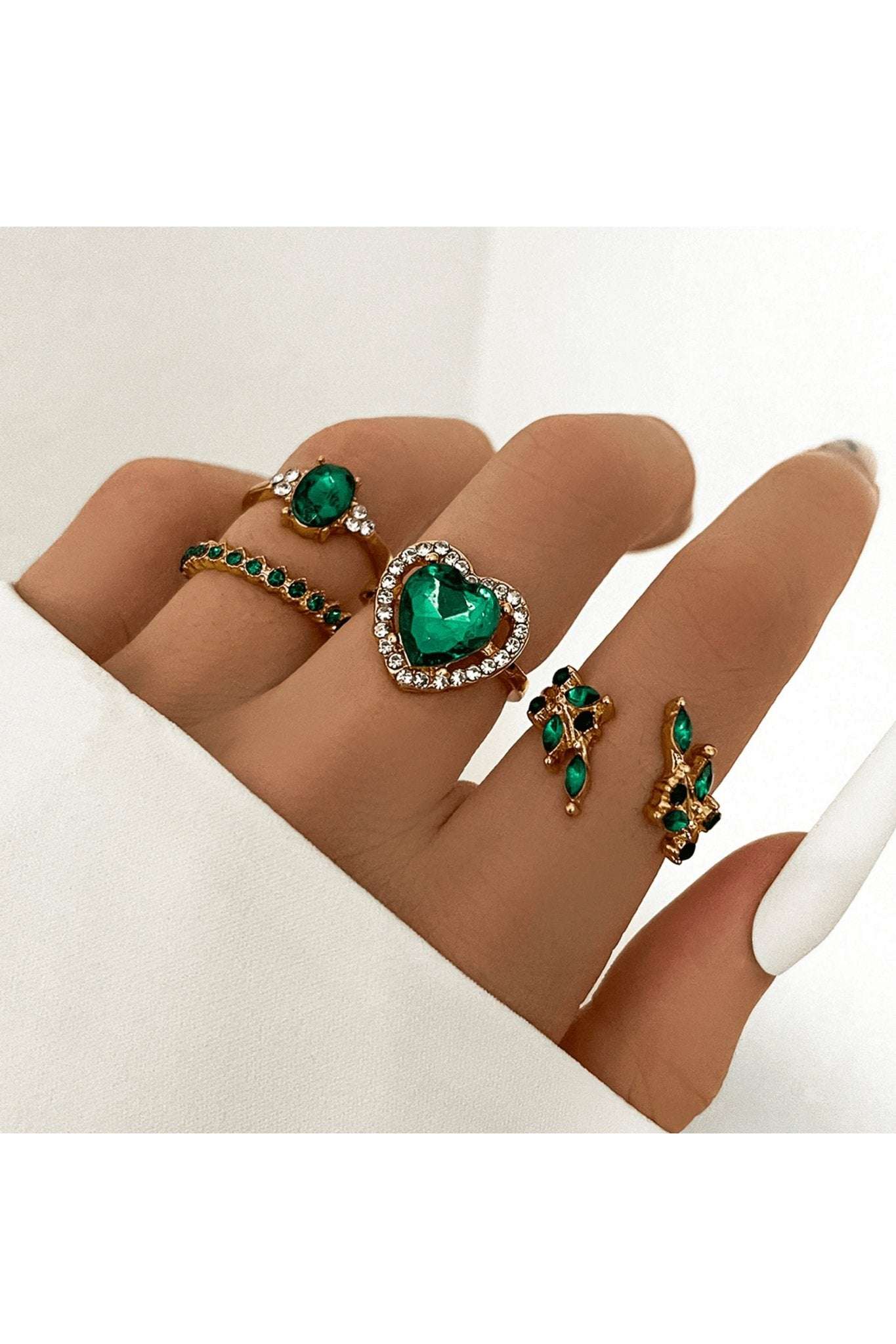 Emerald and Gold Nature Lover Ring Set (Set of 4) - Image 3