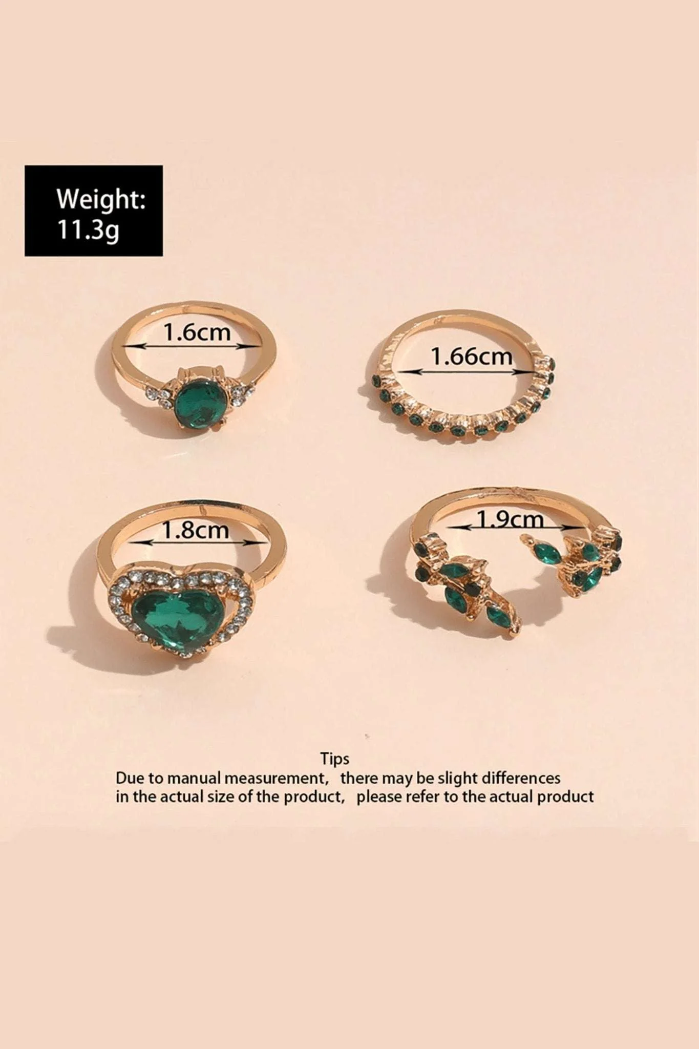 Emerald and Gold Nature Lover Ring Set (Set of 4) - Image 4