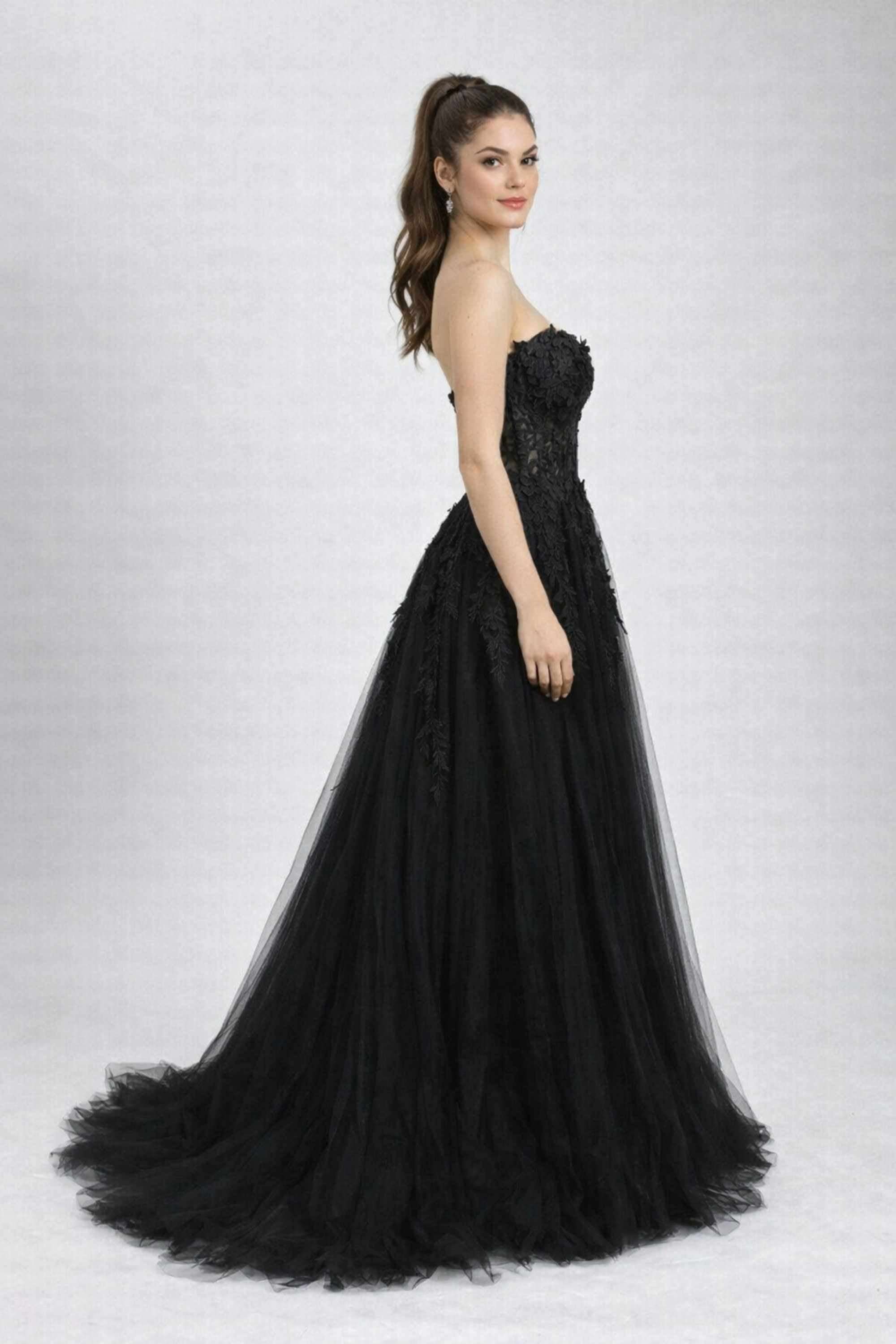 Black YLONA Corset Top Tulle Dress - Image 3