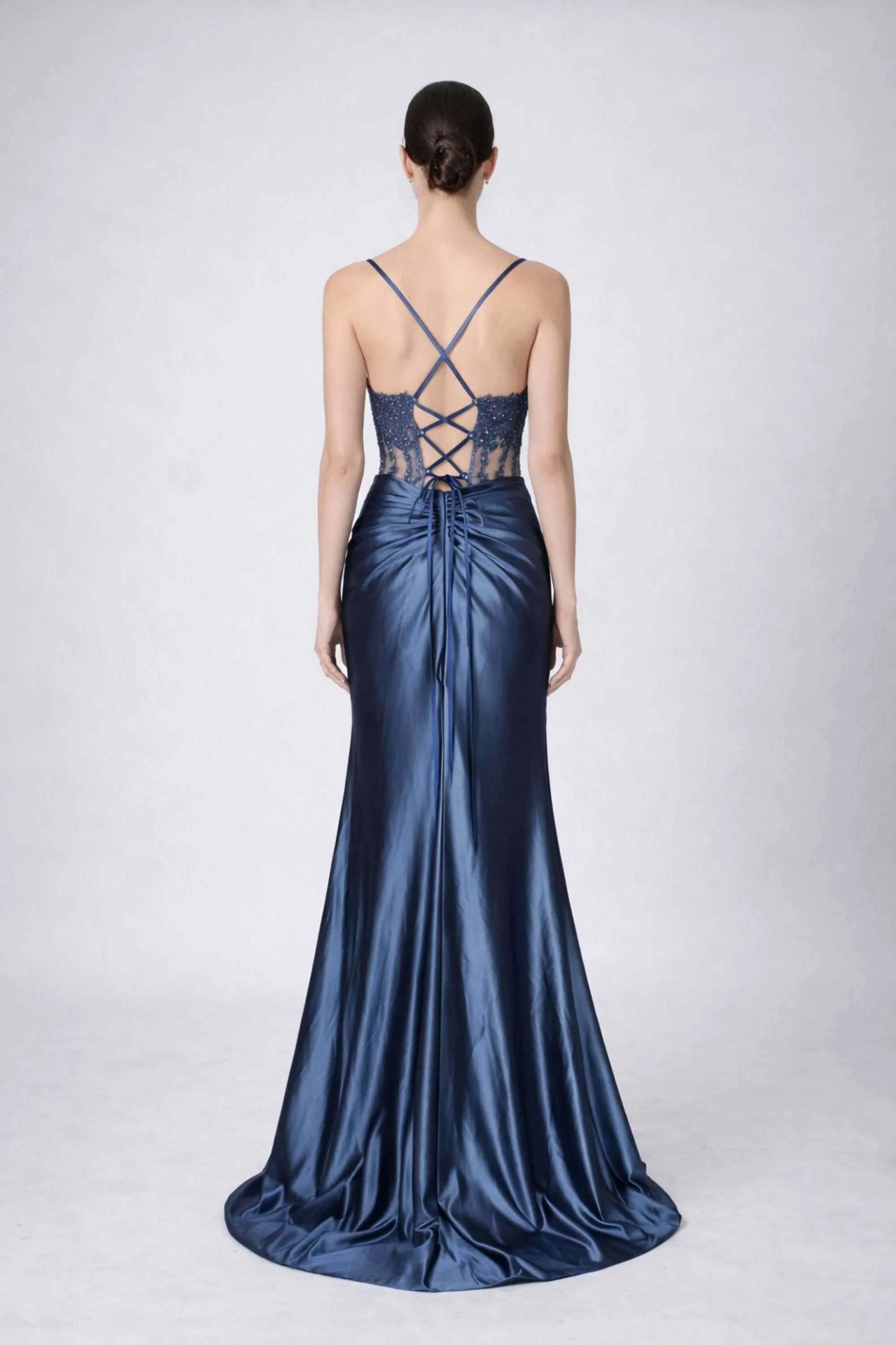 Blake Dusty Blue Corset Satin Dress by Jessica Stuart - Image 3