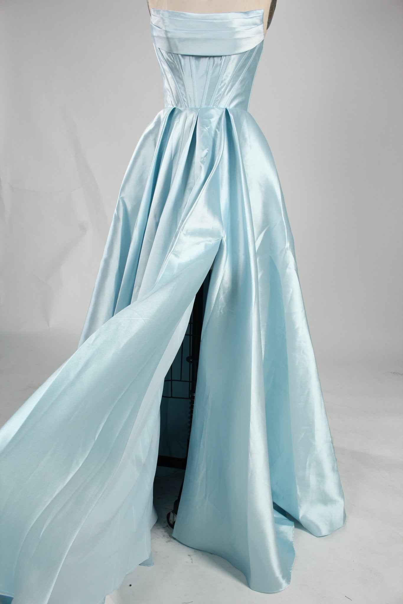 Carmen Baby Blue Satin Ball Gown - Strapless Prom Dress with Full Skirt - Image 4
