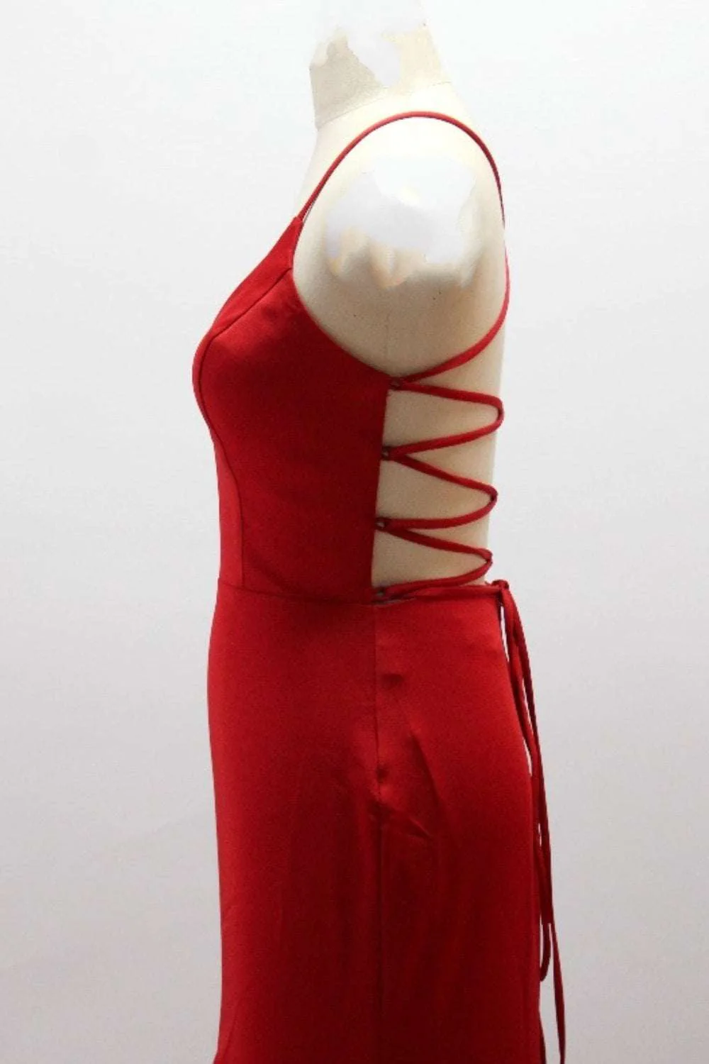 Red open lace up back dress QT011 - Image 4