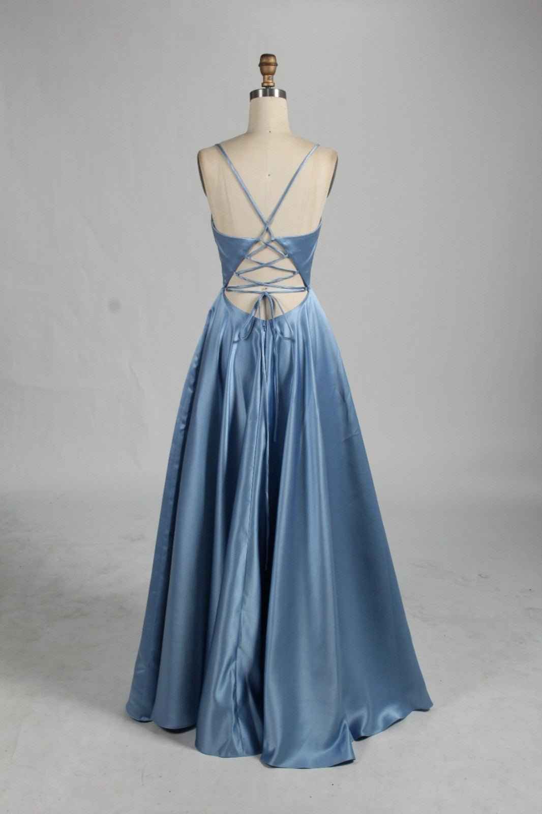 Dusty Blue AVA Full skirted open back Prom Dress - Image 5