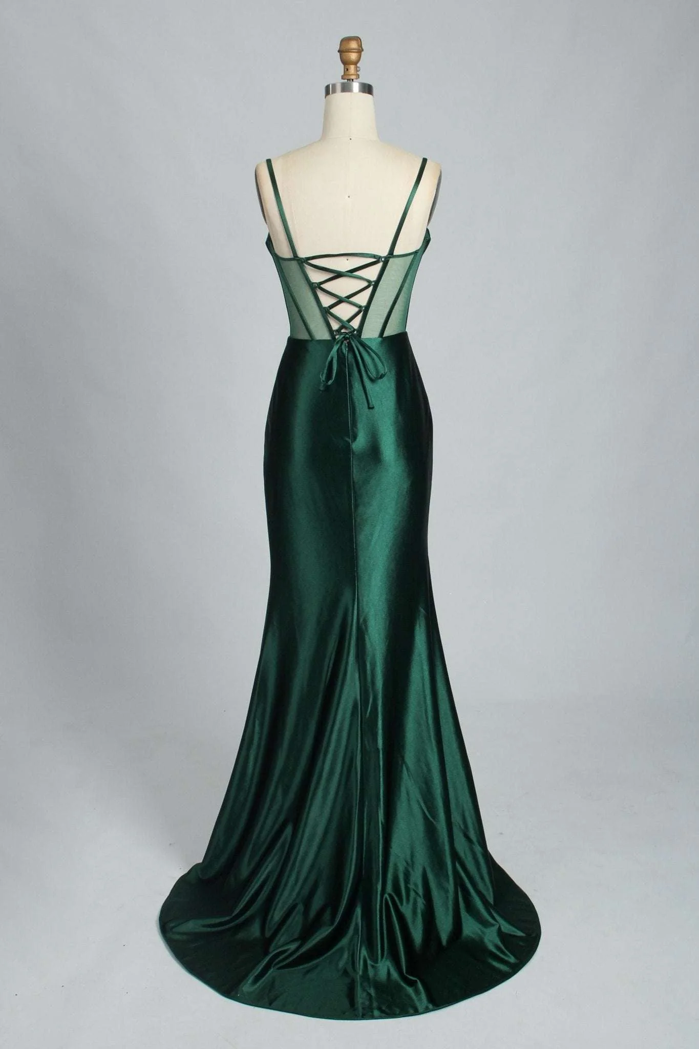 Forest Green ASHLEY Beaded Corset Dress with Mesh Panels - Image 5