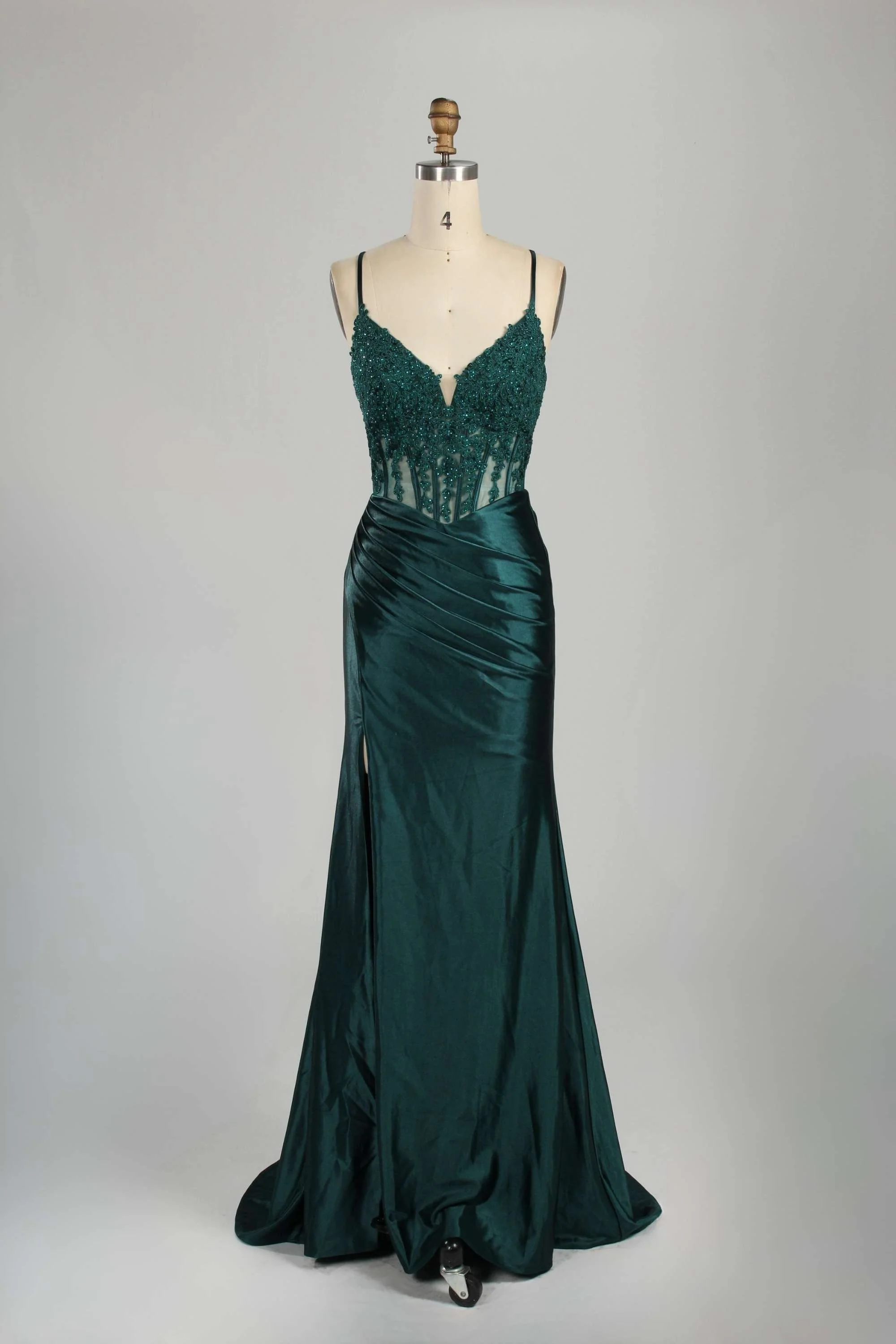 Blake Dark Teal Corset Satin Prom Dress by Jessica Stuart - Image 4