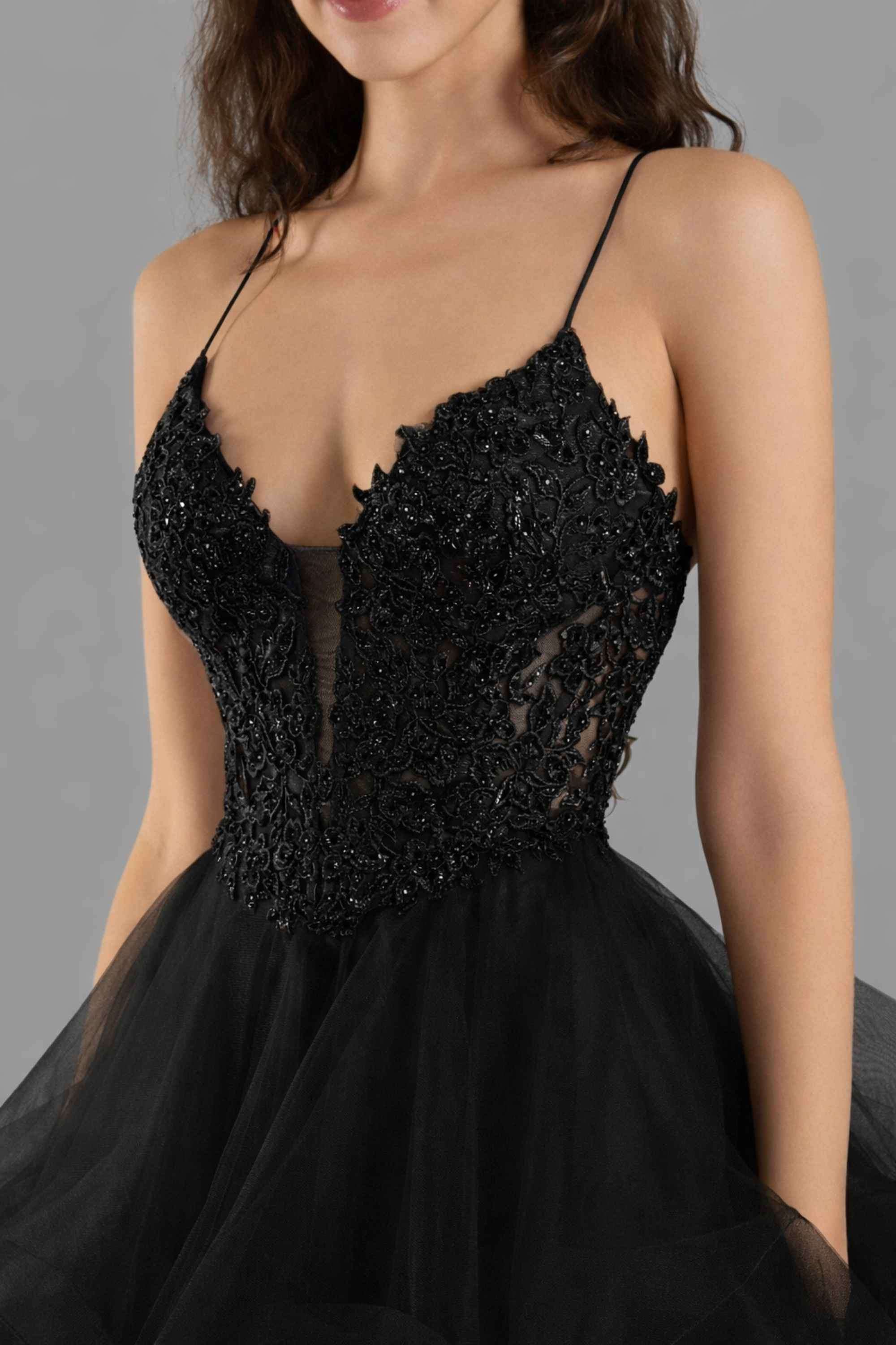 Jessica Stuart Harper Black Tulle Prom Ballgown - Image 3