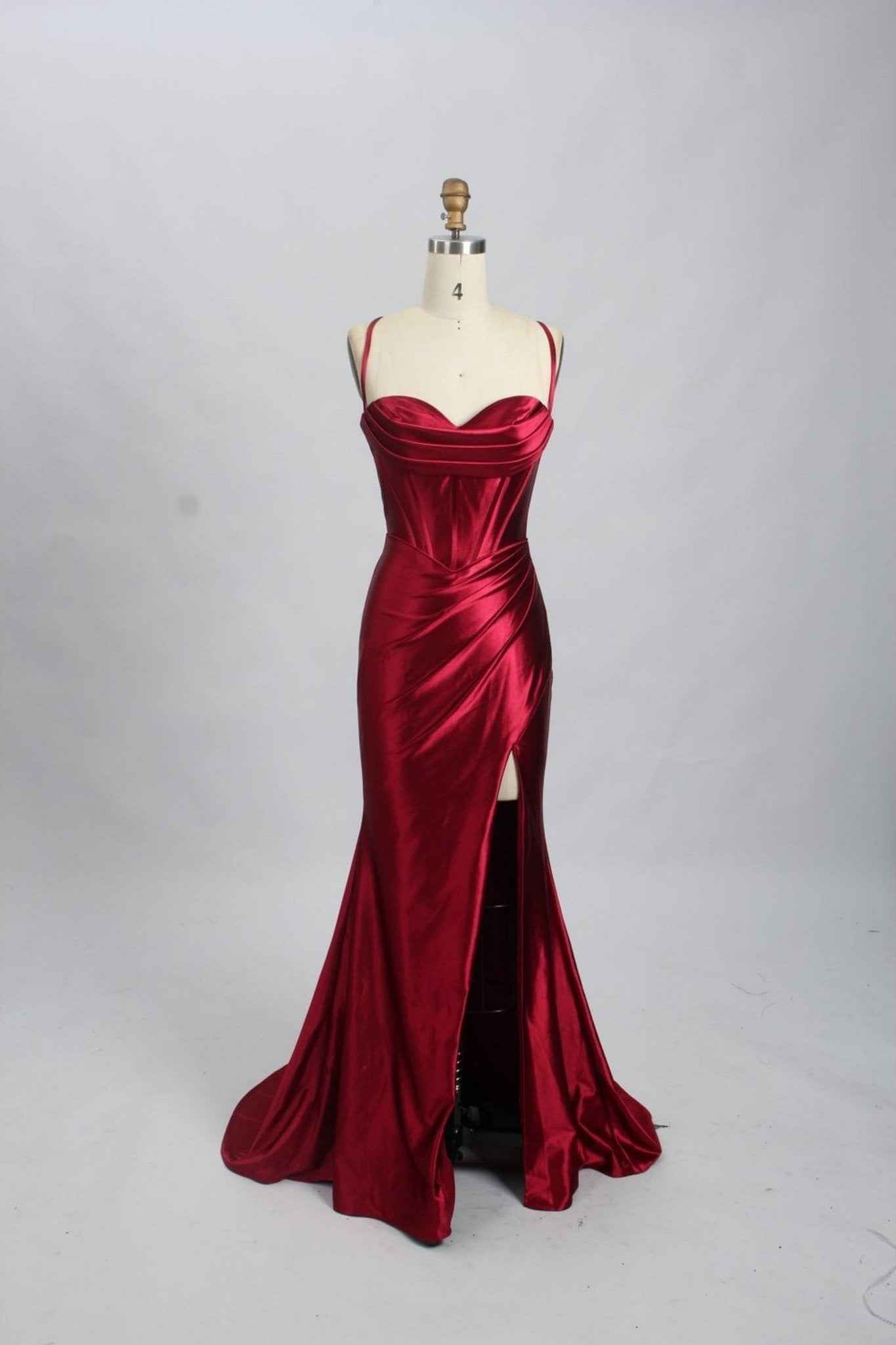 KELLIE Wine Corset Satin Prom Dress - Image 4