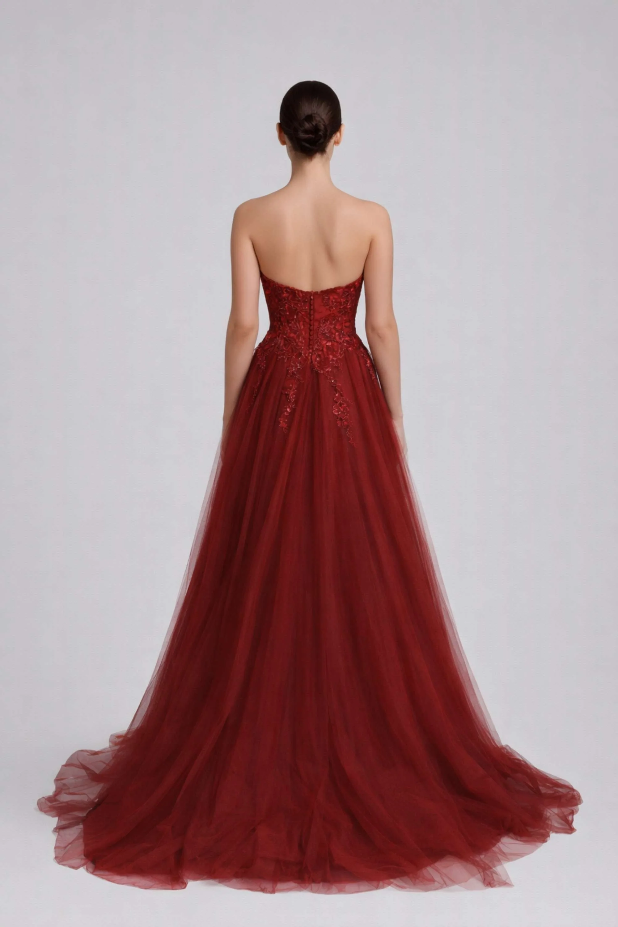 Jessica Stuart Luna Strapless Wine Tulle Ballgown 3321 - Image 2
