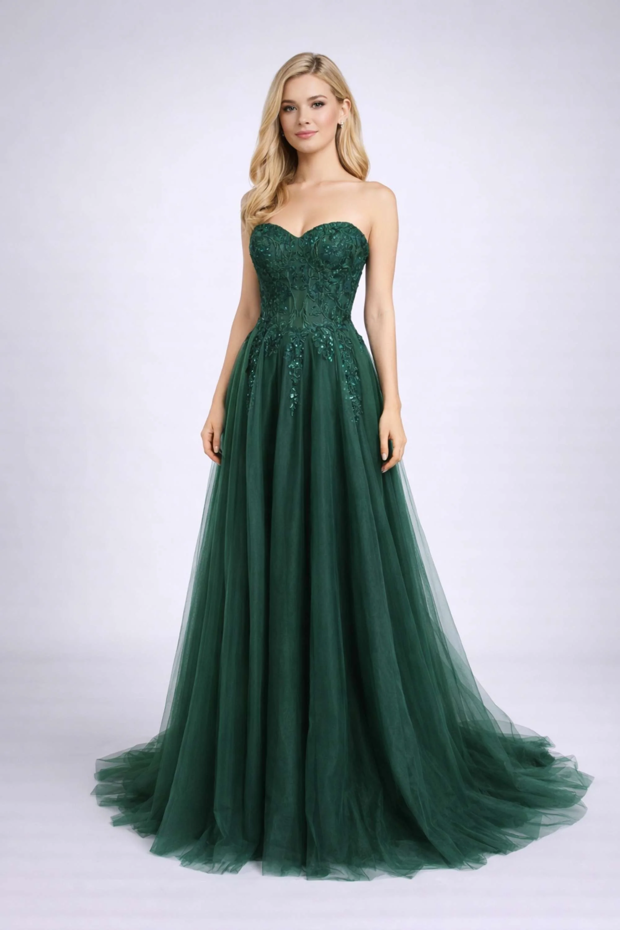 Jessica Stuart Luna Glamorous Strapless Sequin Tulle Emerald Ballgown 3321