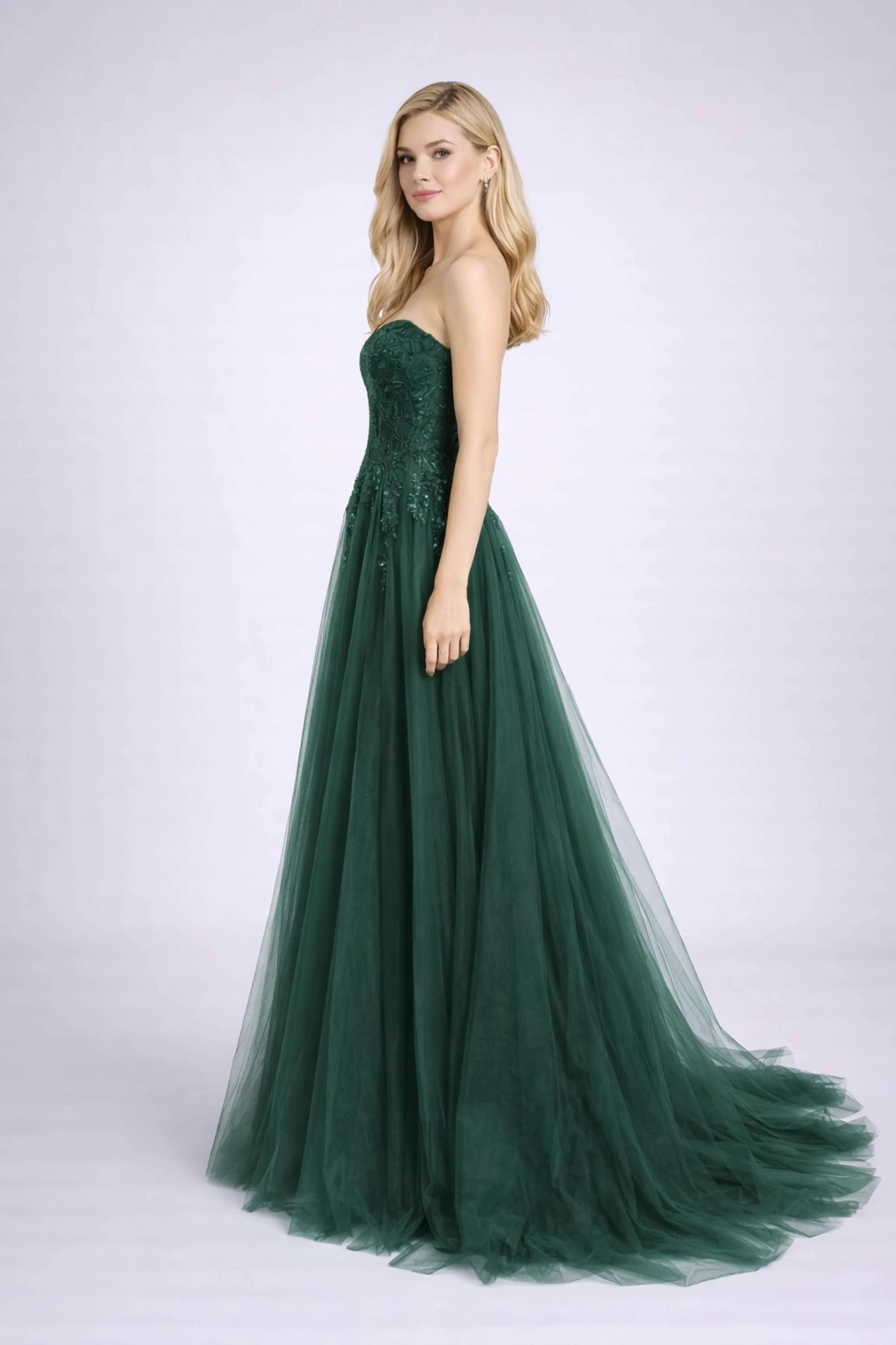 Jessica Stuart Luna Glamorous Strapless Sequin Tulle Emerald Ballgown 3321 - Image 3