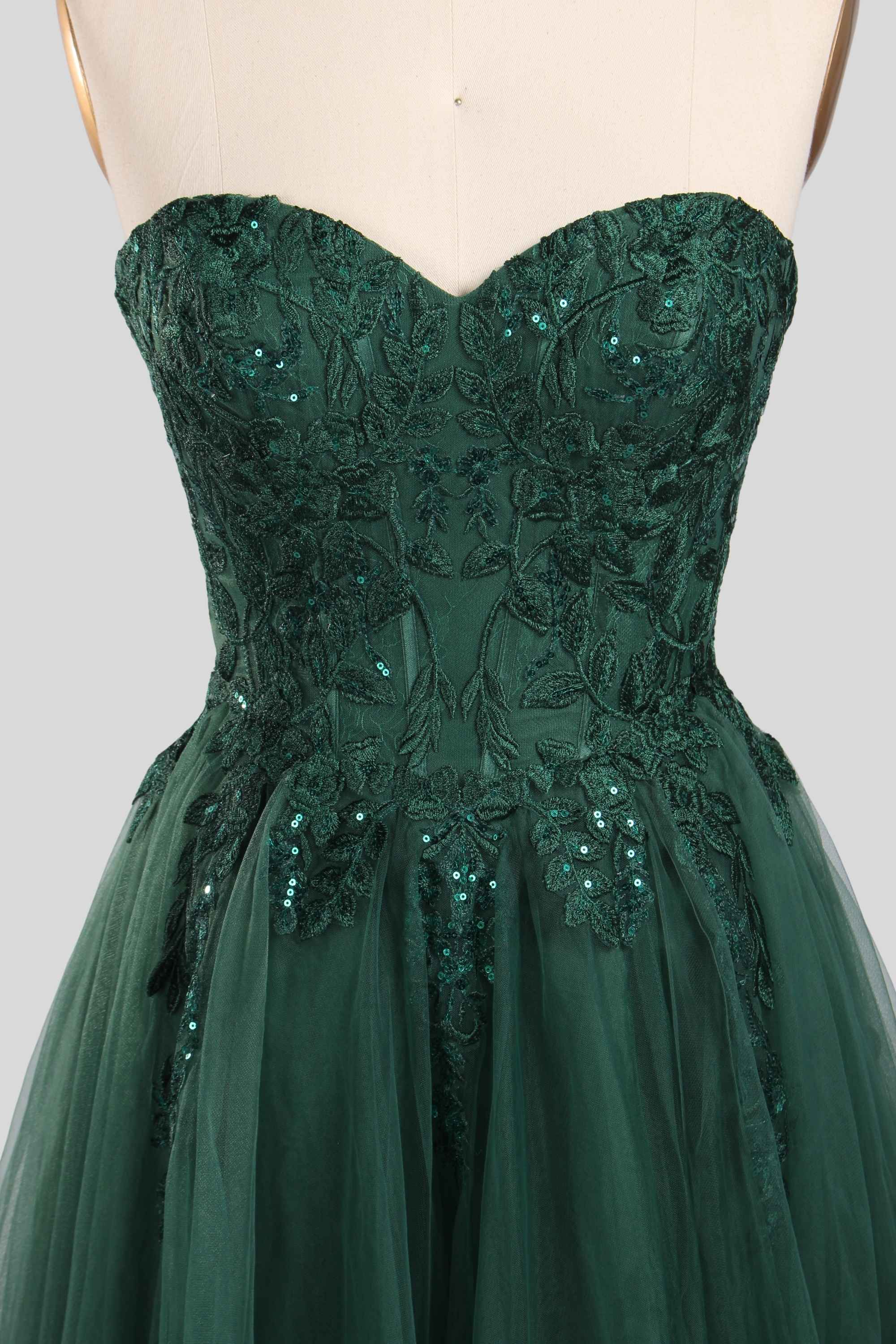 Jessica Stuart Luna Glamorous Strapless Sequin Tulle Emerald Ballgown 3321 - Image 5