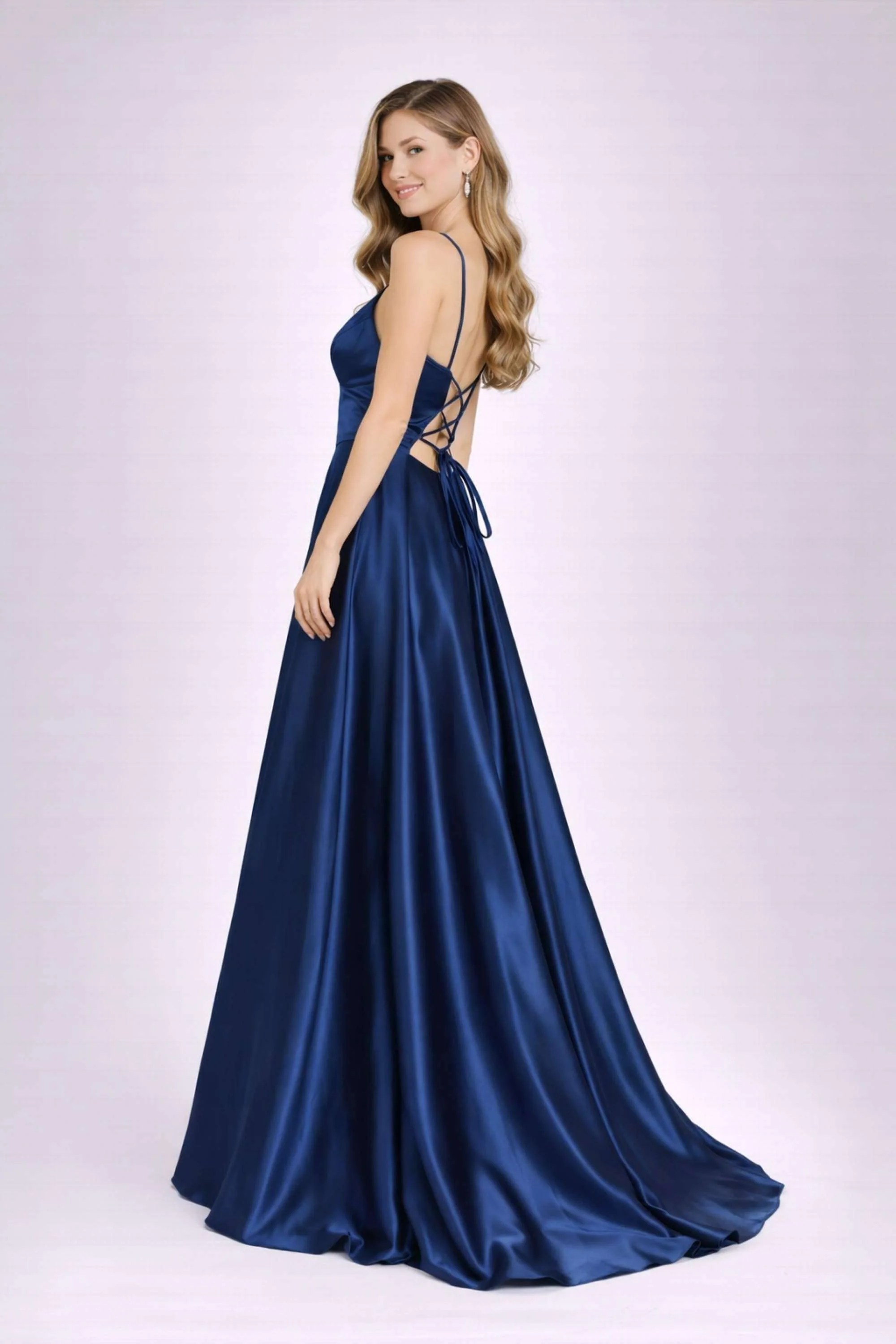 Navy Blue AVA Full skirted open back dress 32636 - Image 3
