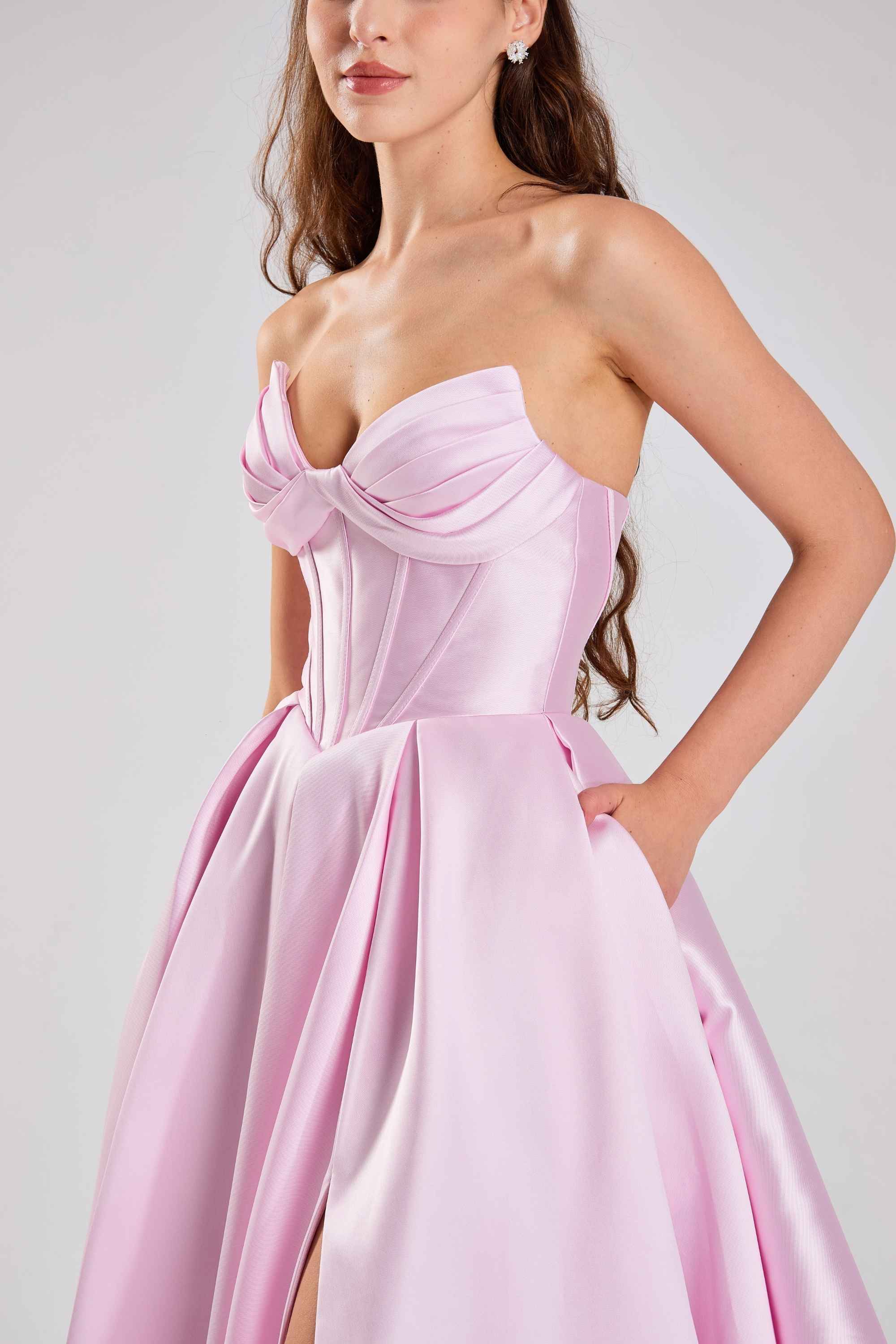 Jessica Stuart Phoebe Pink Satin Strapless Prom Dress - Image 4