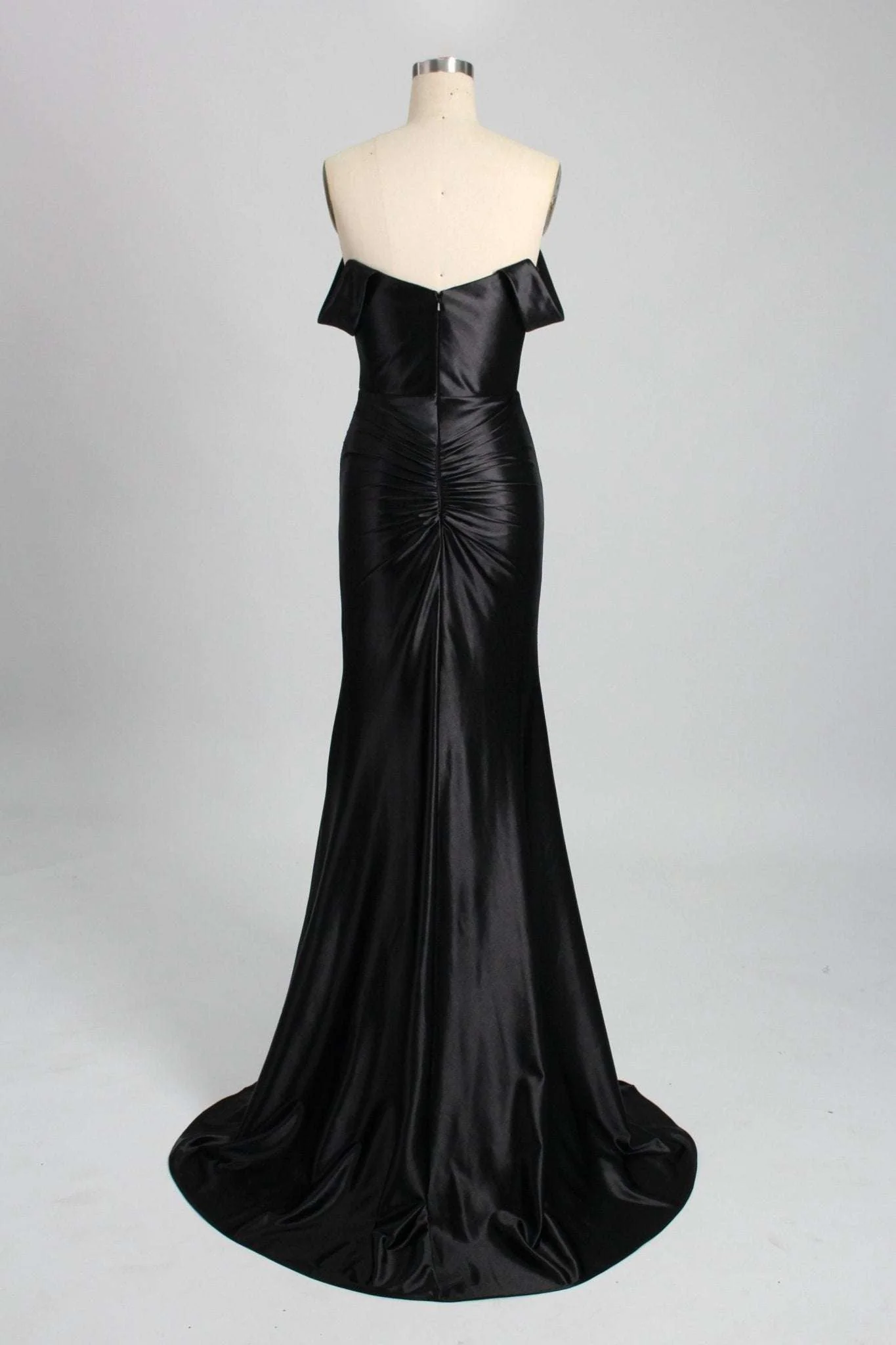 Ruby Black Off-Shoulder Satin Evening Dress with Rouching - Image 5