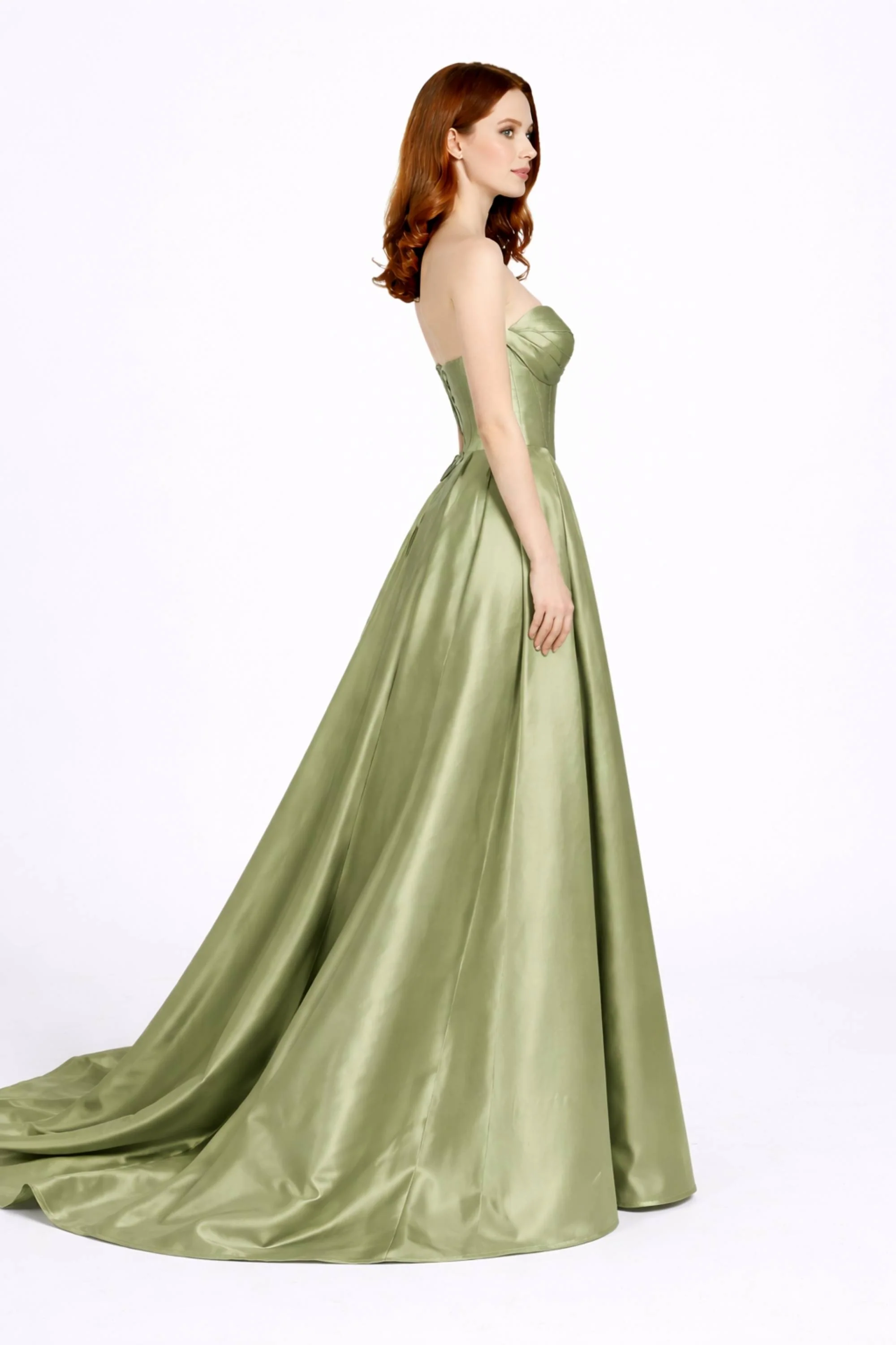 Jessica Stuart Phoebe Sage Satin Strapless Prom Dress - Image 3