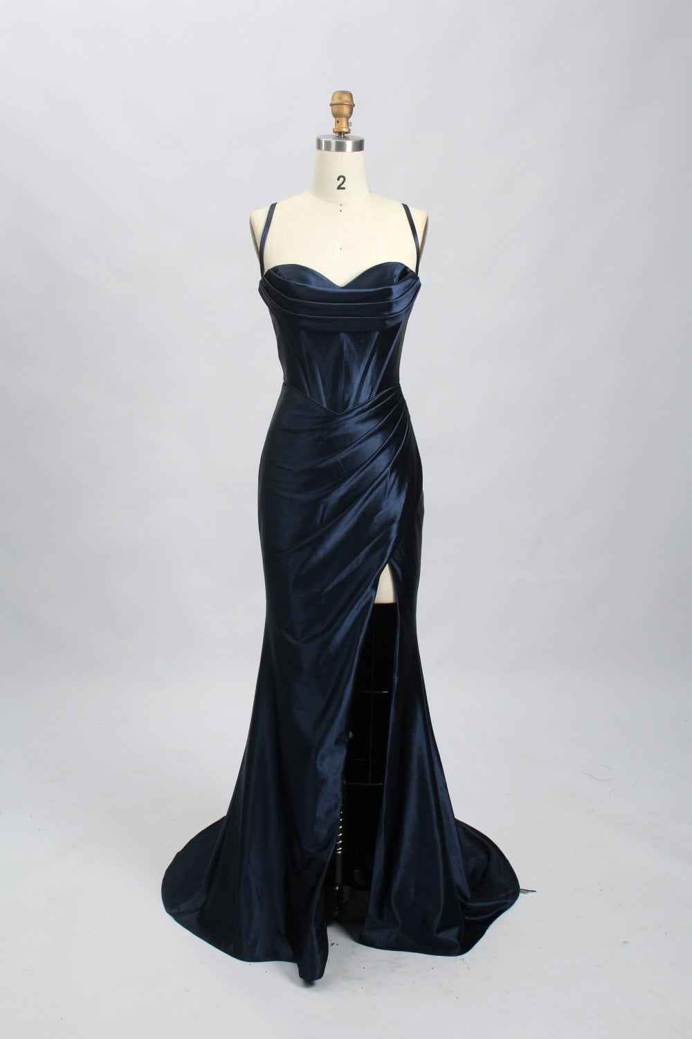 KELLIE Navy Corset Satin Prom Dress - Image 4