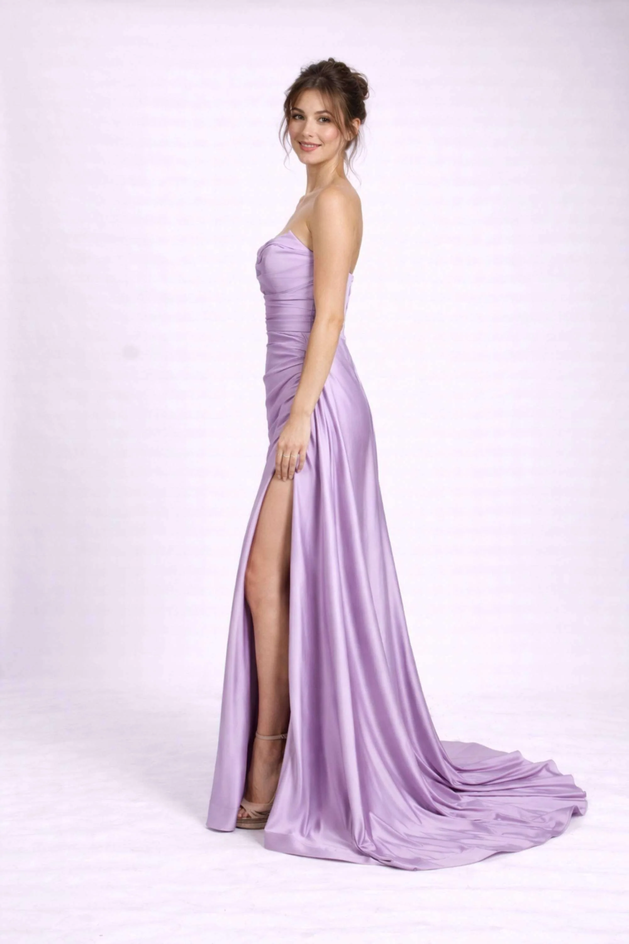 Lilac Strapless Satin Corset Prom Dress - Sienna - Image 3