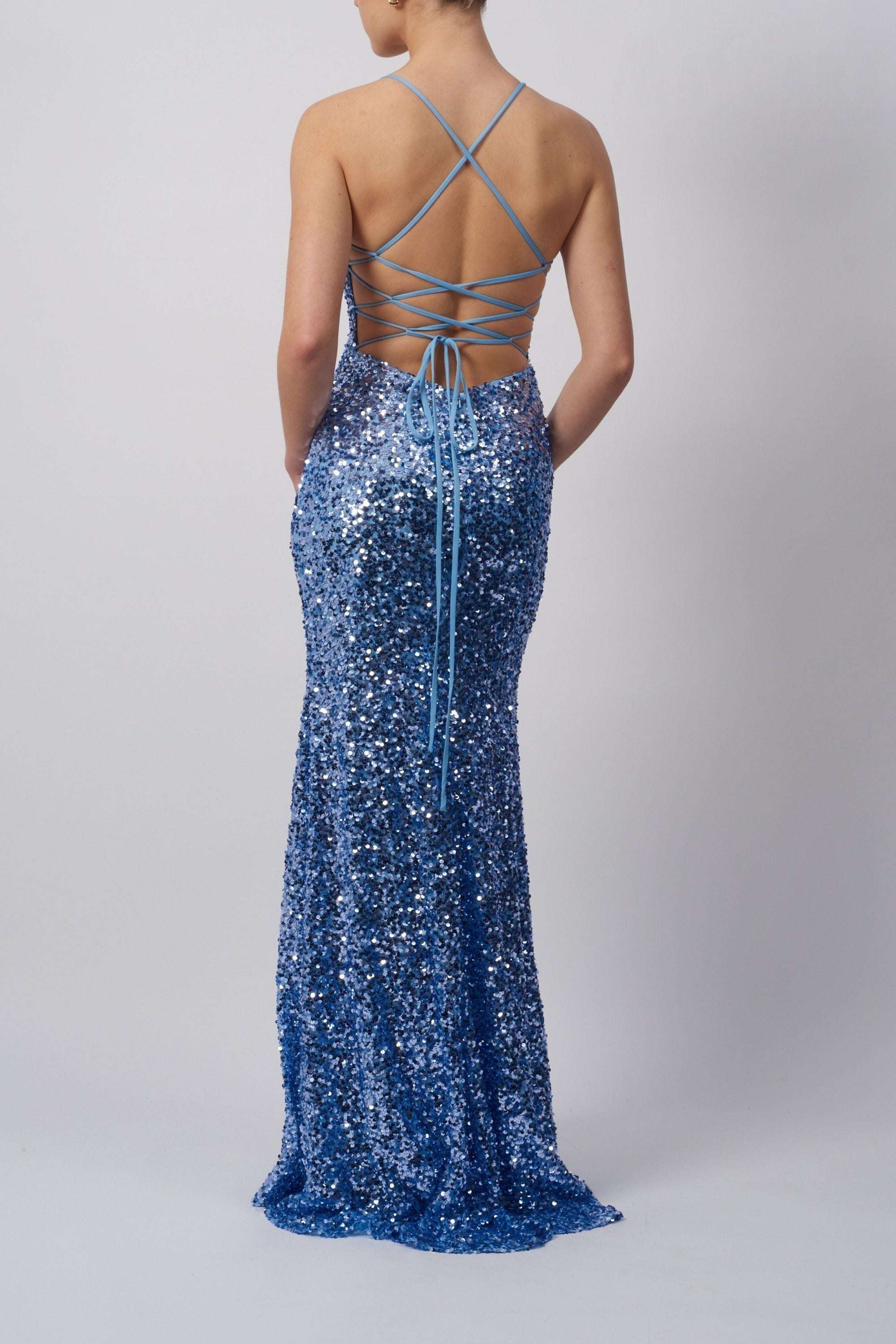 Mascara London MC11345 Powder Blue Tie Back Sequin Dress - Image 2