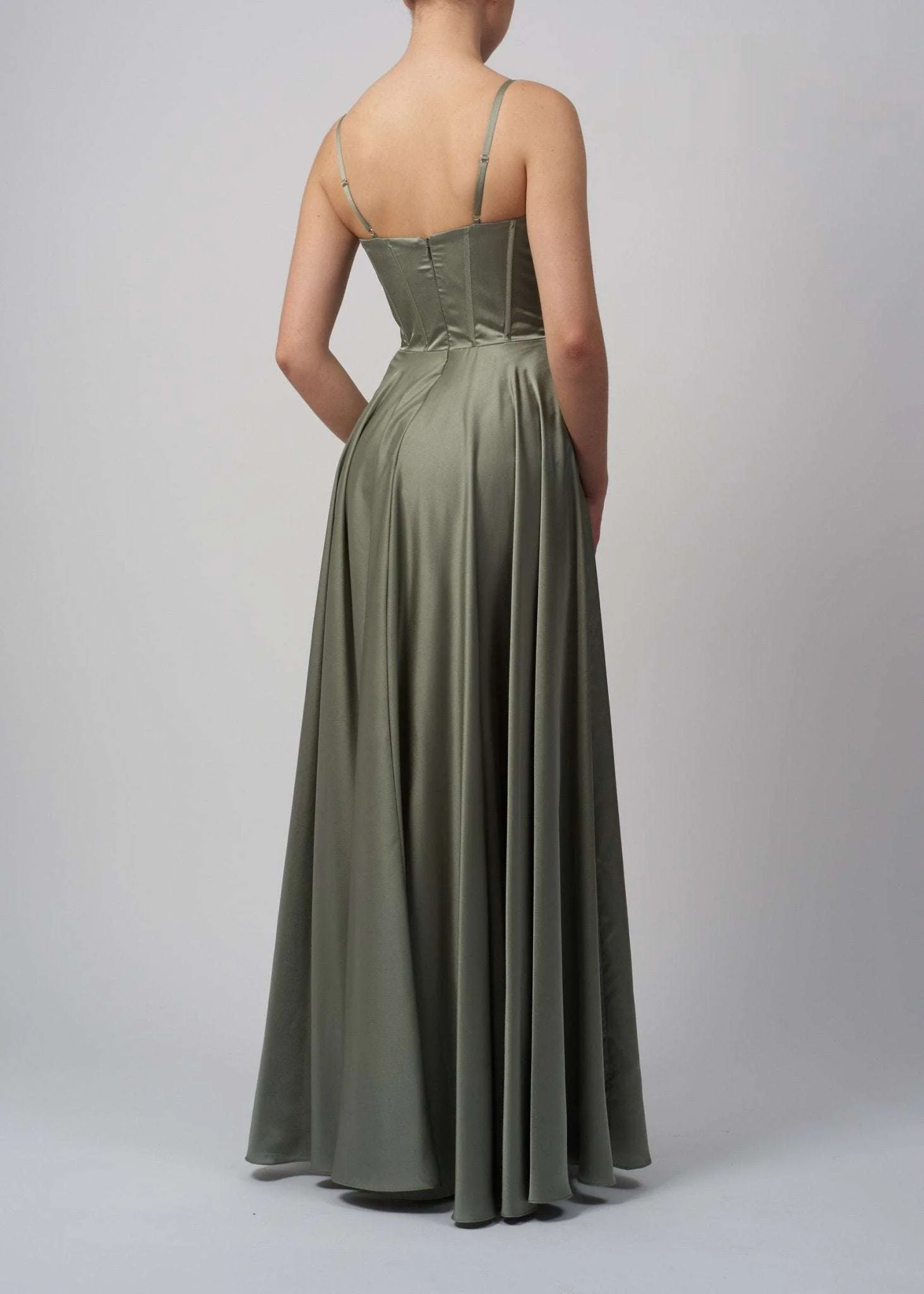 Mascara MC12314 Khaki Satin Corset Prom Dress - Image 2