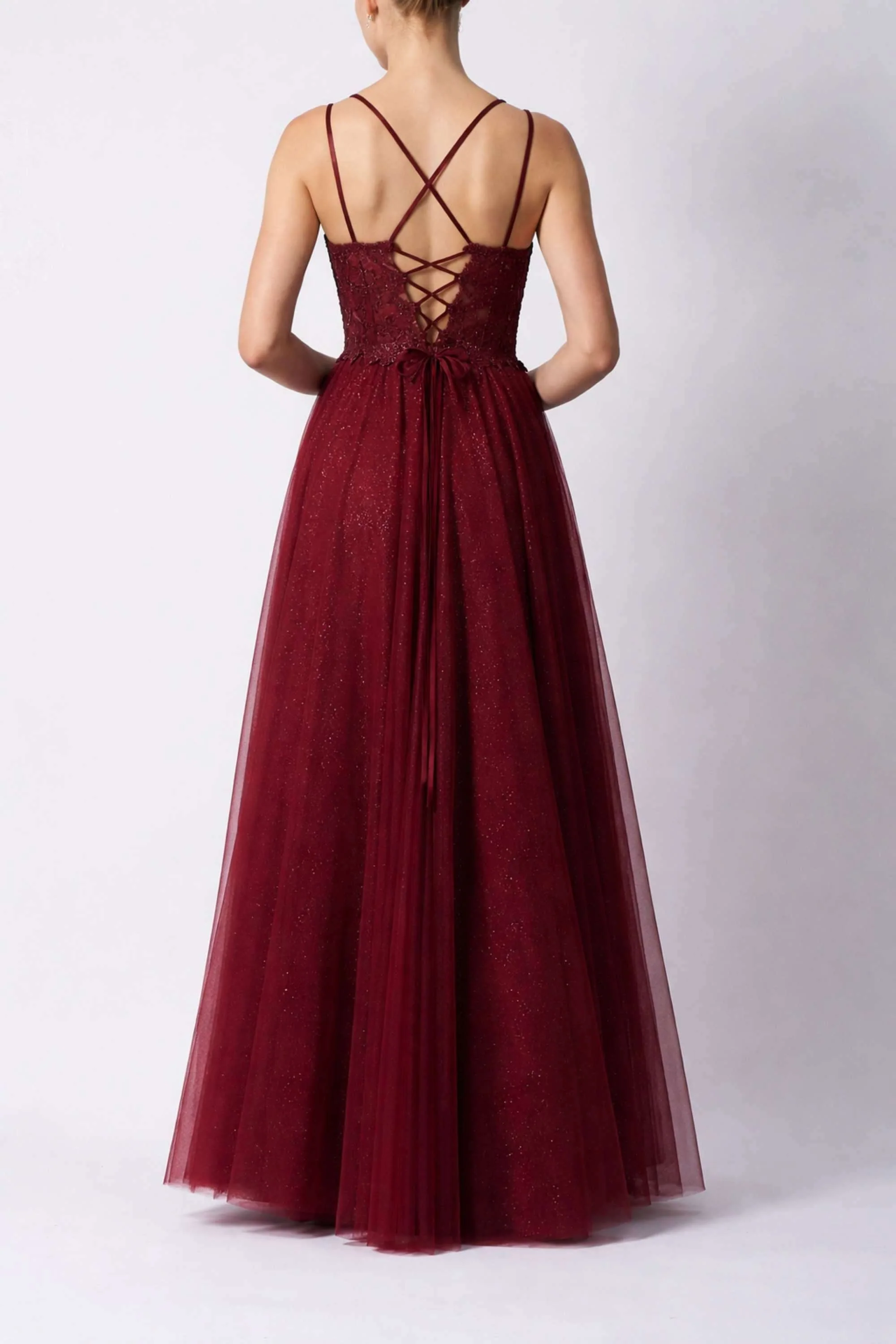 Mascara MC124431 Tie Back Tulle Wine Ballgown - Image 2