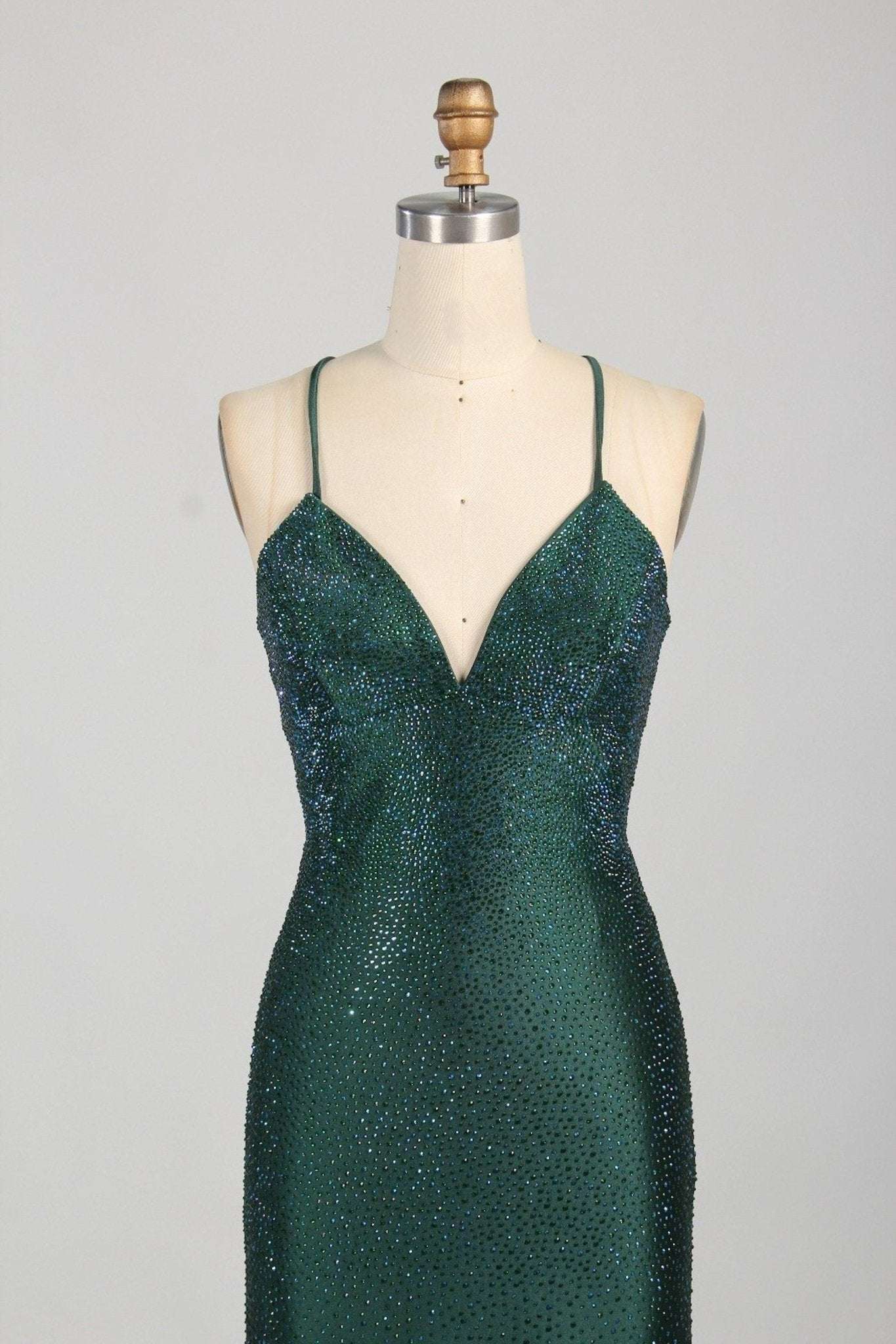 Poppy Green Rhinestone Long Evening Dress - Image 6