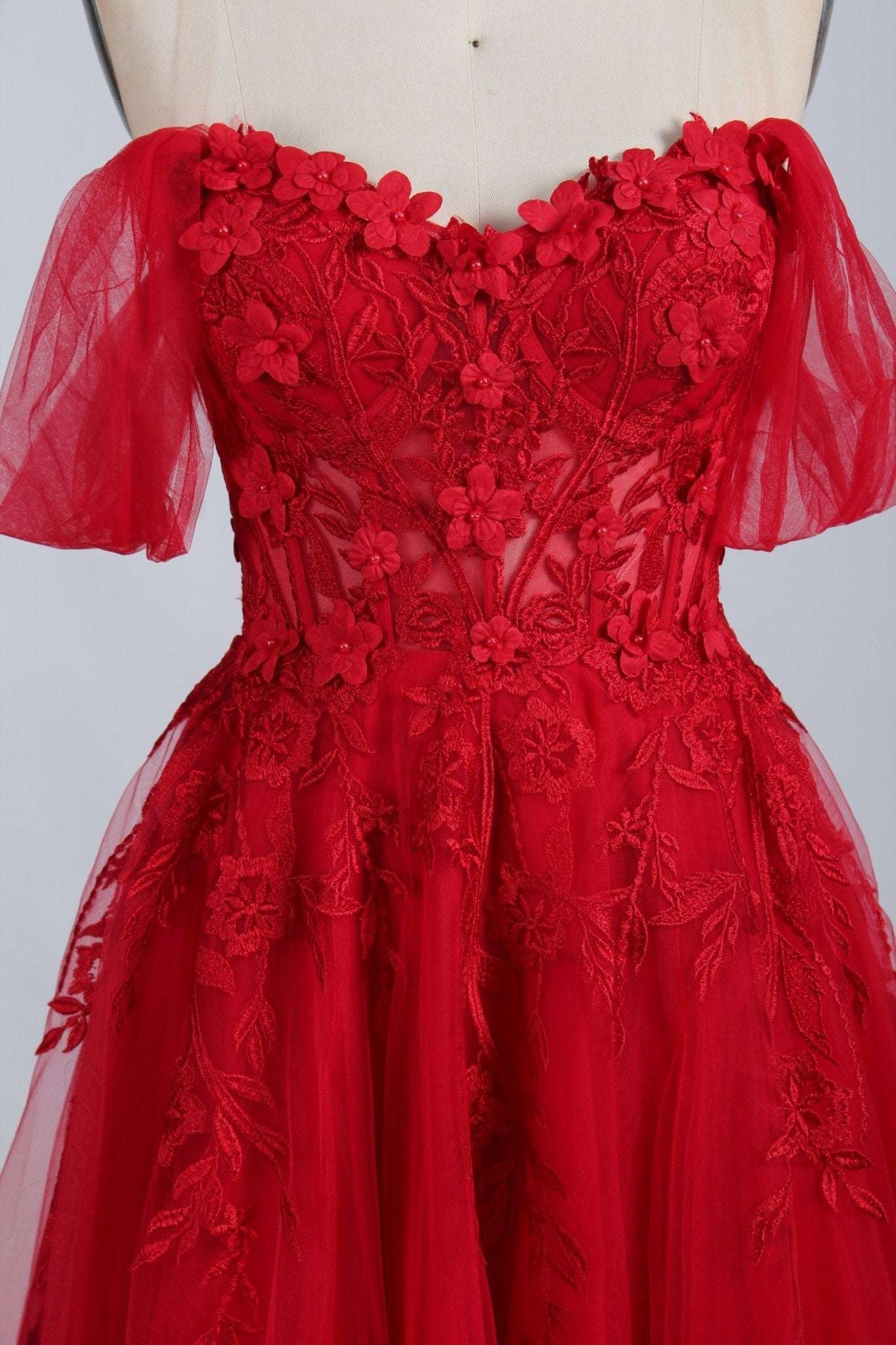 Red YLONA Corset Top Tulle Prom Dress - Image 6