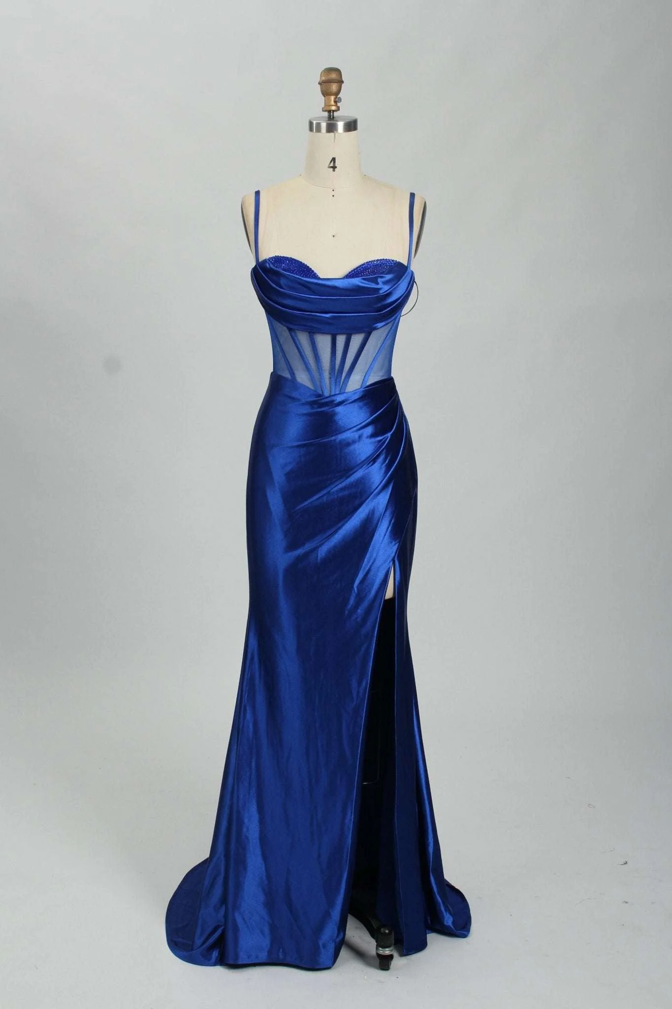 Royal Blue ASHLEY Beaded Corset Dress with Mesh Panels - Image 4