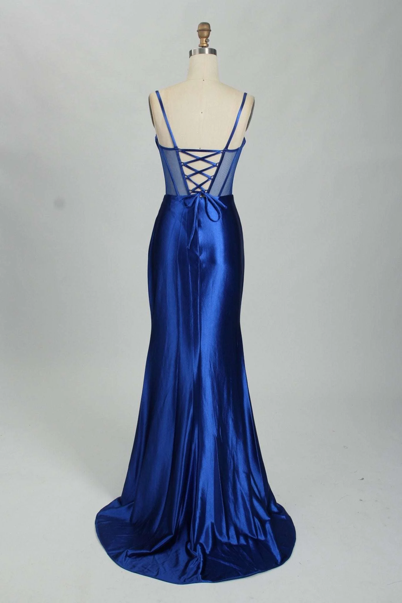 Royal Blue ASHLEY Beaded Corset Dress with Mesh Panels - Image 5