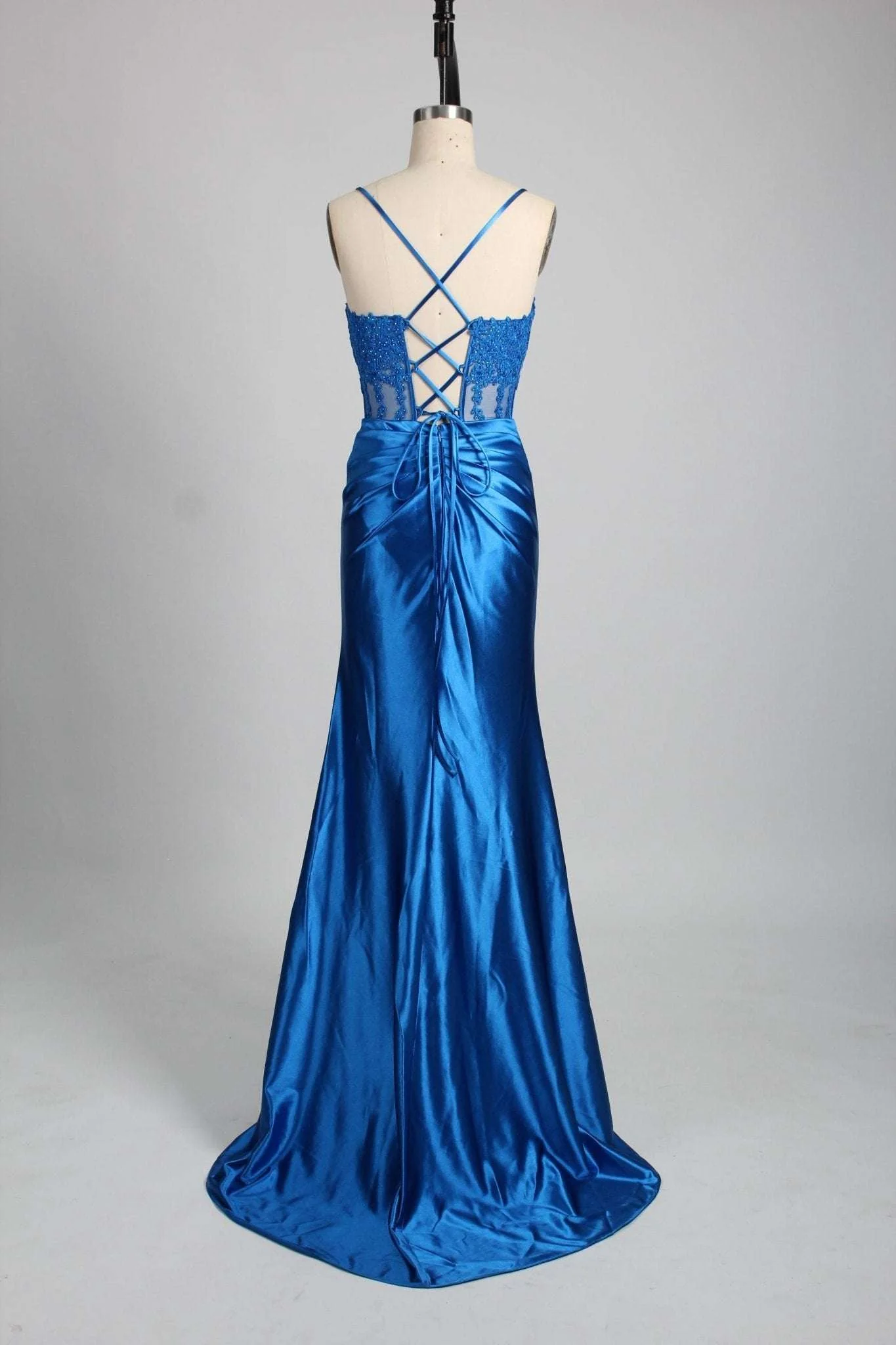 Blake Royal Blue Corset Satin Prom Dress by Jessica Stuarty - Image 5