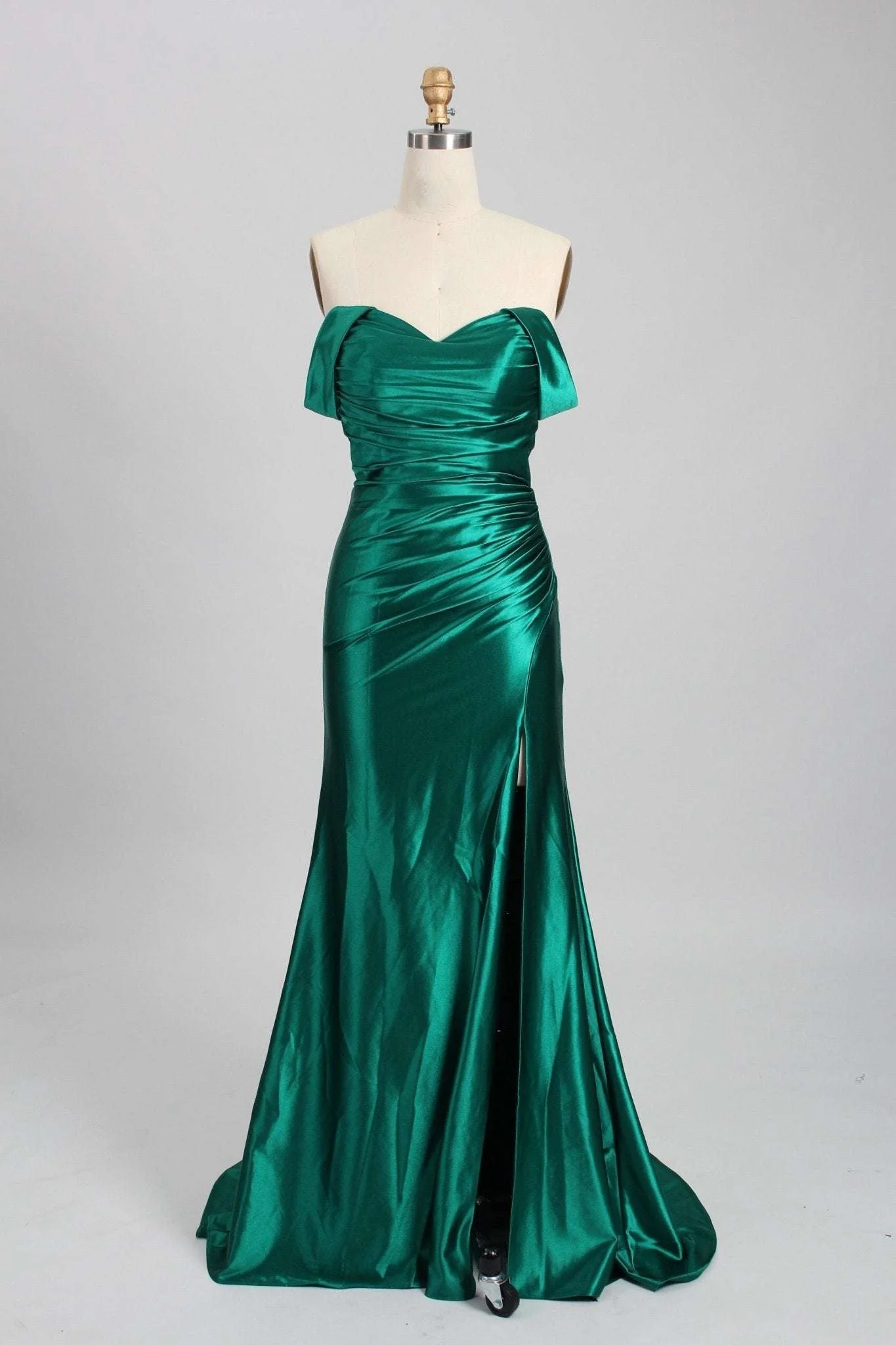 Ruby Green Off-Shoulder Satin Evening Dress by Jessica Stuart - Image 4