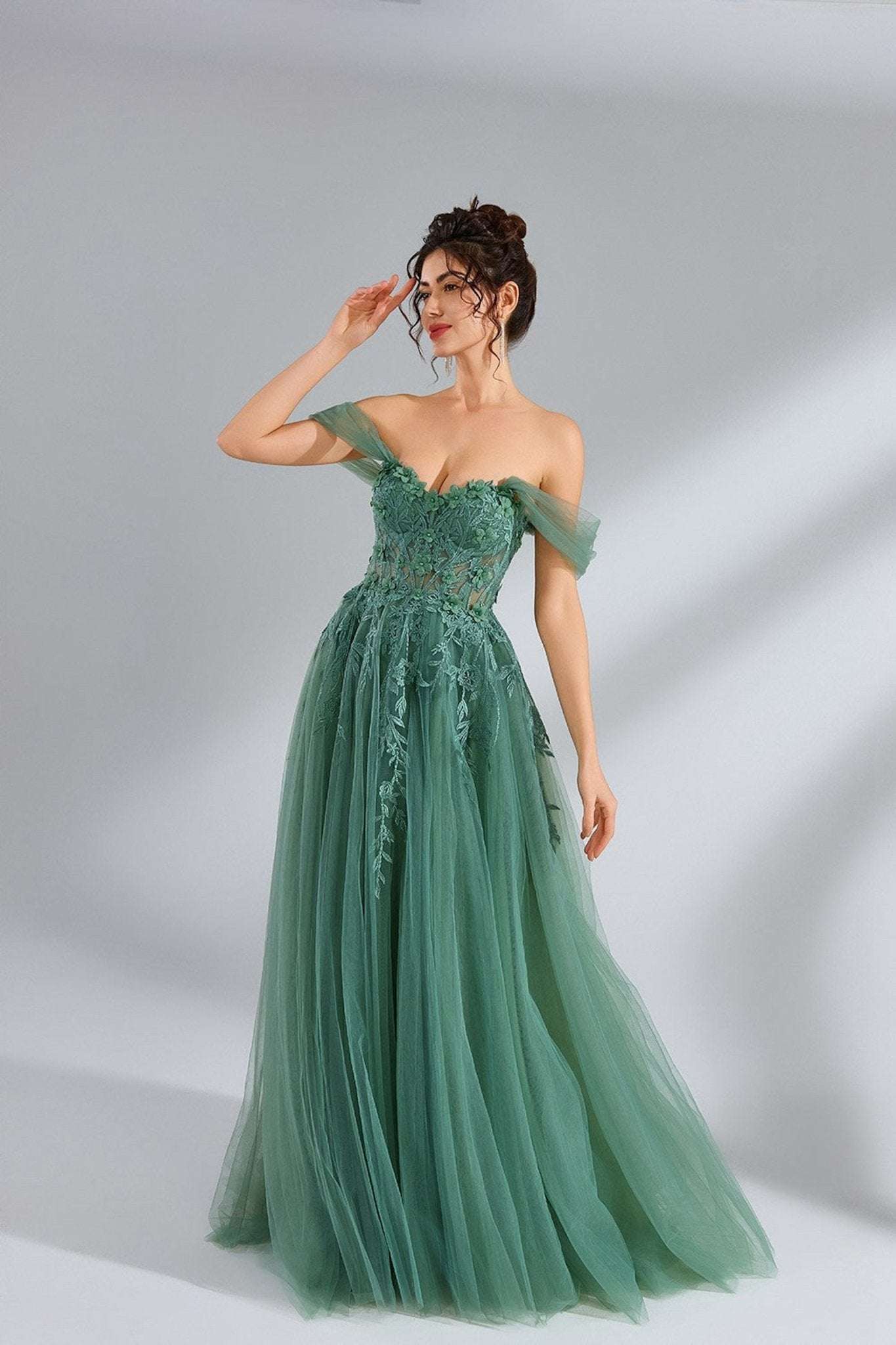 Sage Green YLONA Corset Top Tulle Dress - Image 3